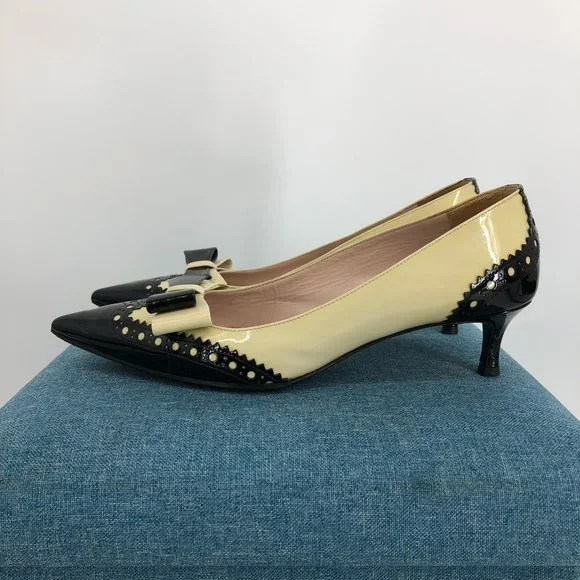 Miu Miu Two Tone Patent Leather Double Bow Pointed Toe kitten heels Size 6.5 - Picture 4 of 16